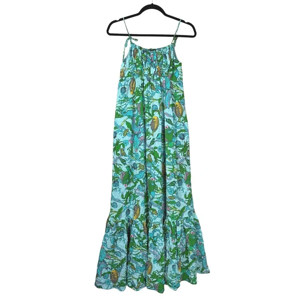 Kate Spade Womens Under the Sea Fish Print Maxi Dress Size S Resortwear Beach